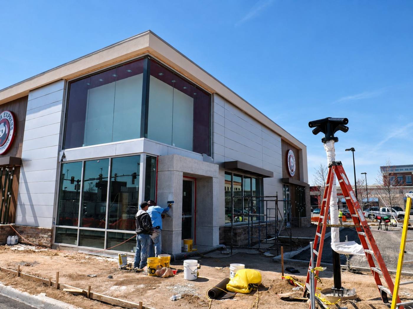 Quick-service restaurant exterior finishes