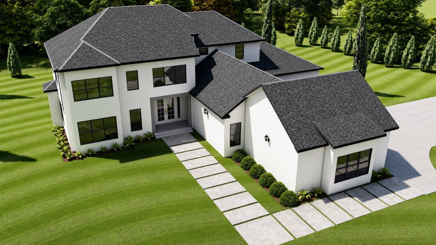 Modern Home — aerial view rendering